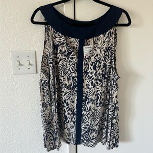 Kenar Navy and Cream Abstract Blouse